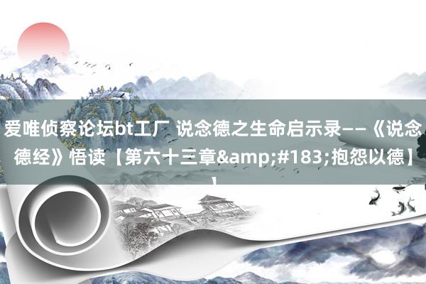 爱唯侦察论坛bt工厂 说念德之生命启示录——《说念德经》悟读【第六十三章&#183;抱怨以德】